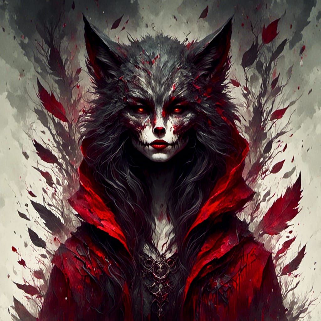 Macabre Red Riding Hood in Victorian Watercolor