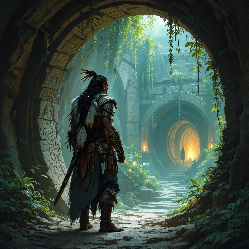 Elven Warrior Guards Hidden City Entrance in Matte Painting ...