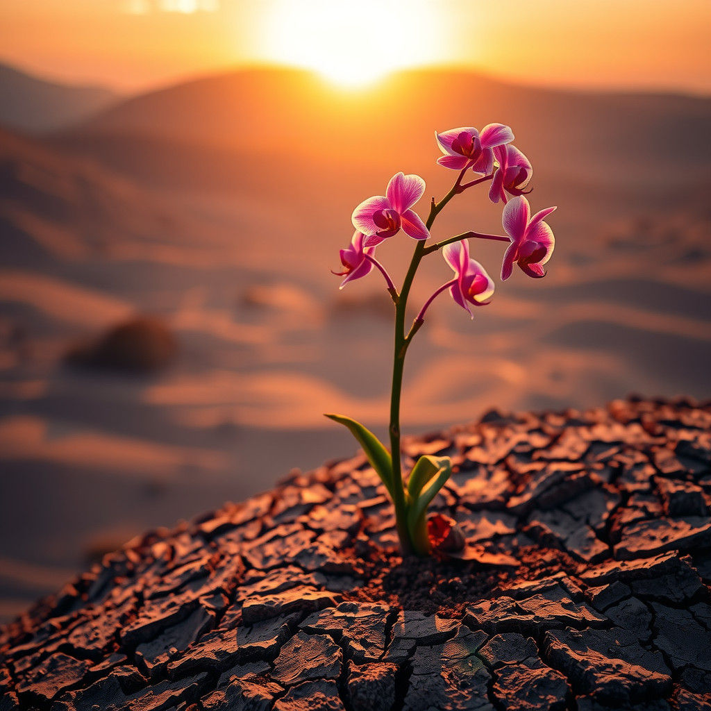 Orchid Revitalizes Wasteland at Dawn: Digital Art