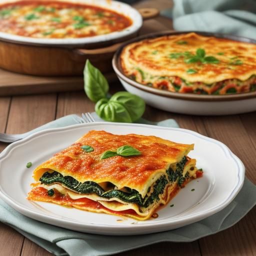 Spinach and Tomato Lasagne in Golden Hour Light