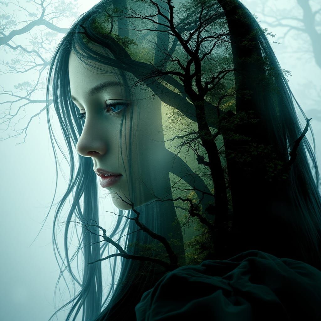 Ethereal Elf Portrait with Enchanted Forest Landscape
