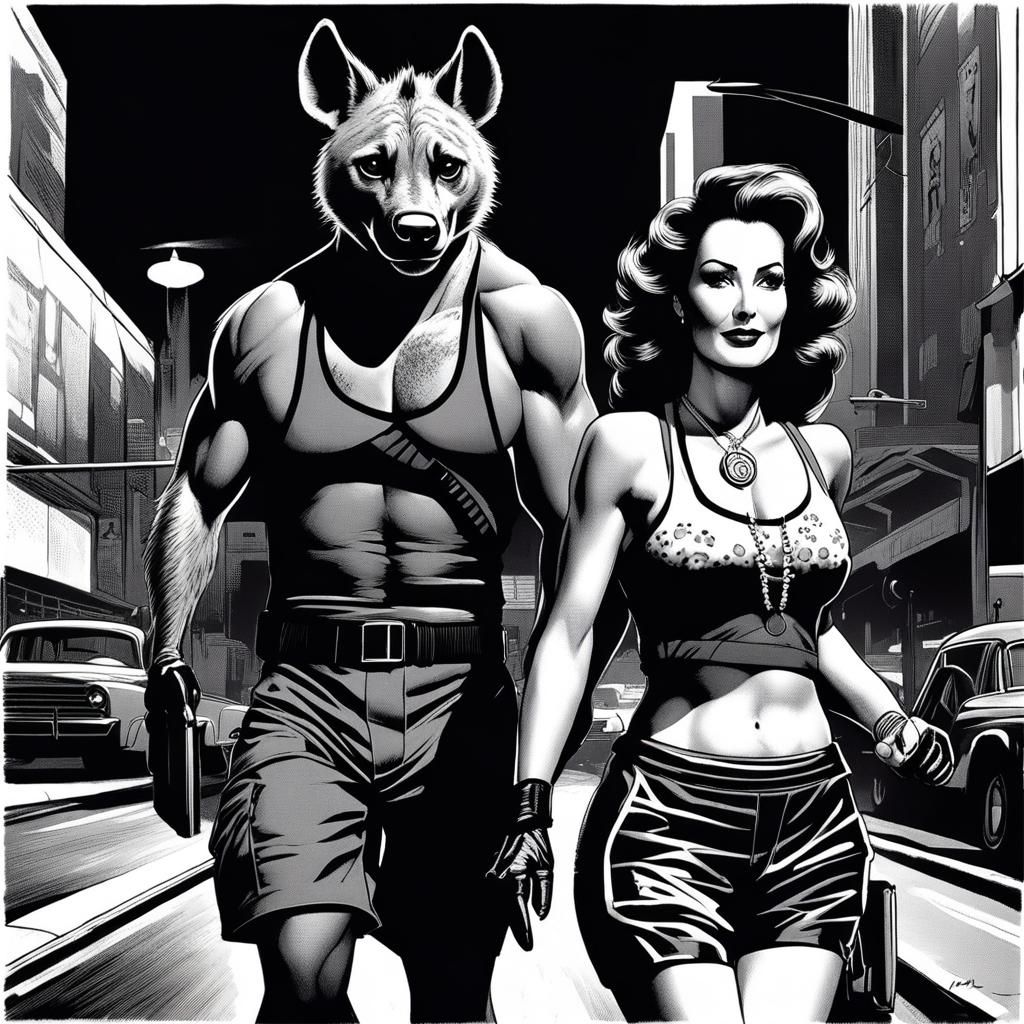 Wonder Woman and Hyena in Sin City Film Noir