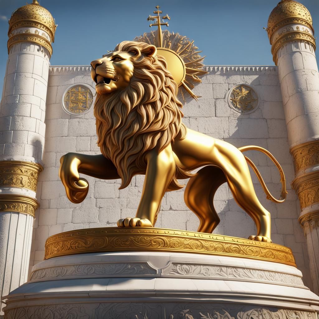 Kingdom of Jerusalem Golden Lion Flag in Detailed Painting