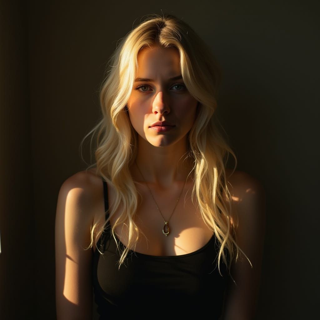 Illuminated Portrait of Blonde Woman in Rembrandt Style