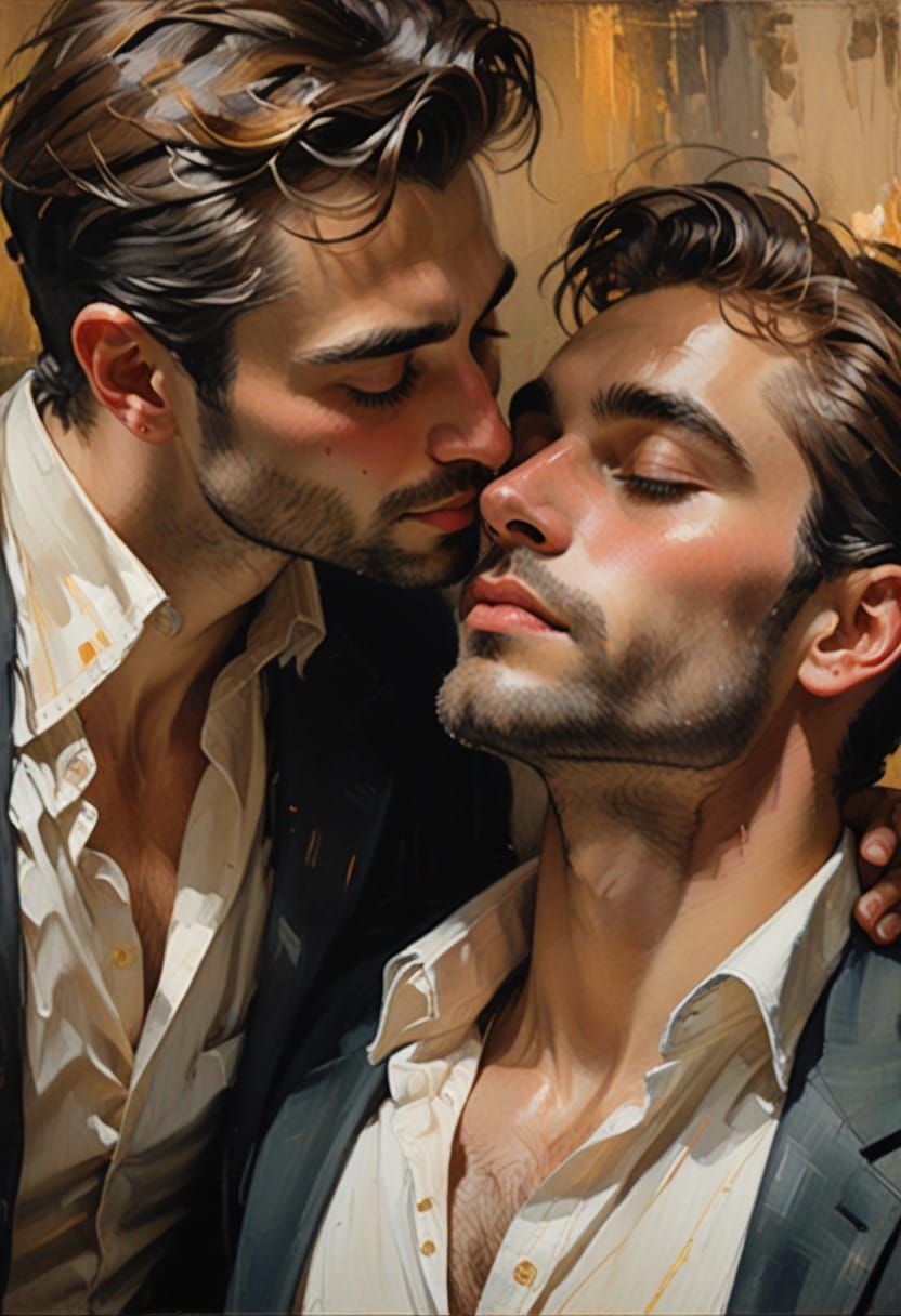 Romantic Gay Couple in Impressionist Style