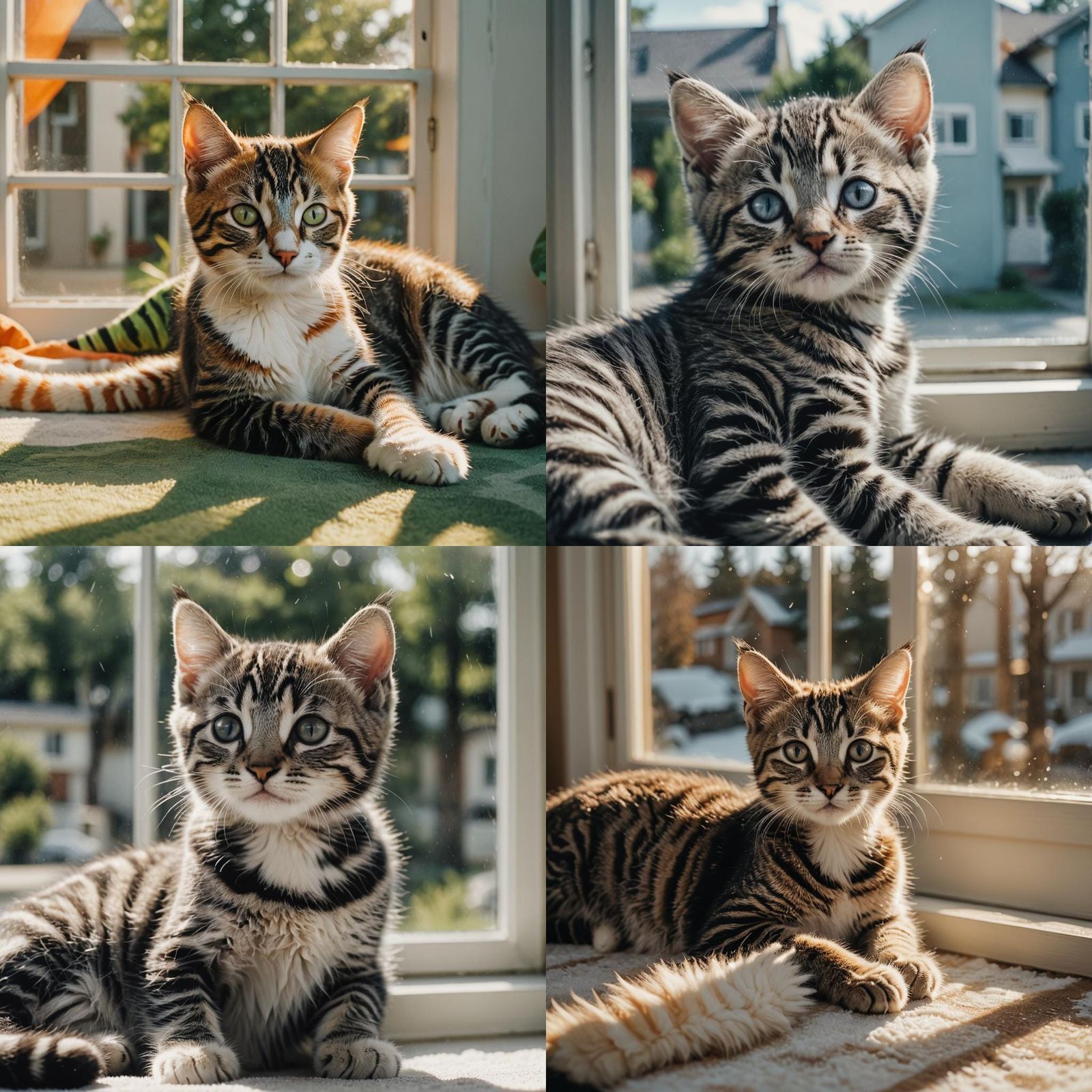 Zebra Kitten in Suburban Window: Cinematic Still