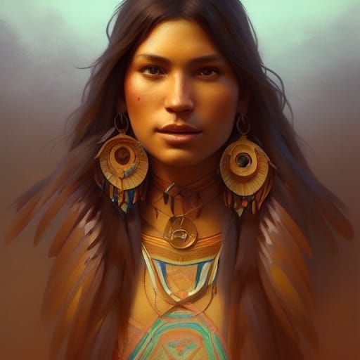 Detailed Native American Portrait in Digital Art Style