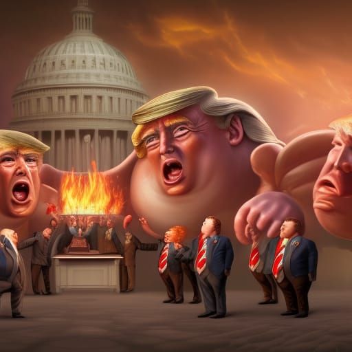 Donald Trump with Meat Figures, Fantasy Art