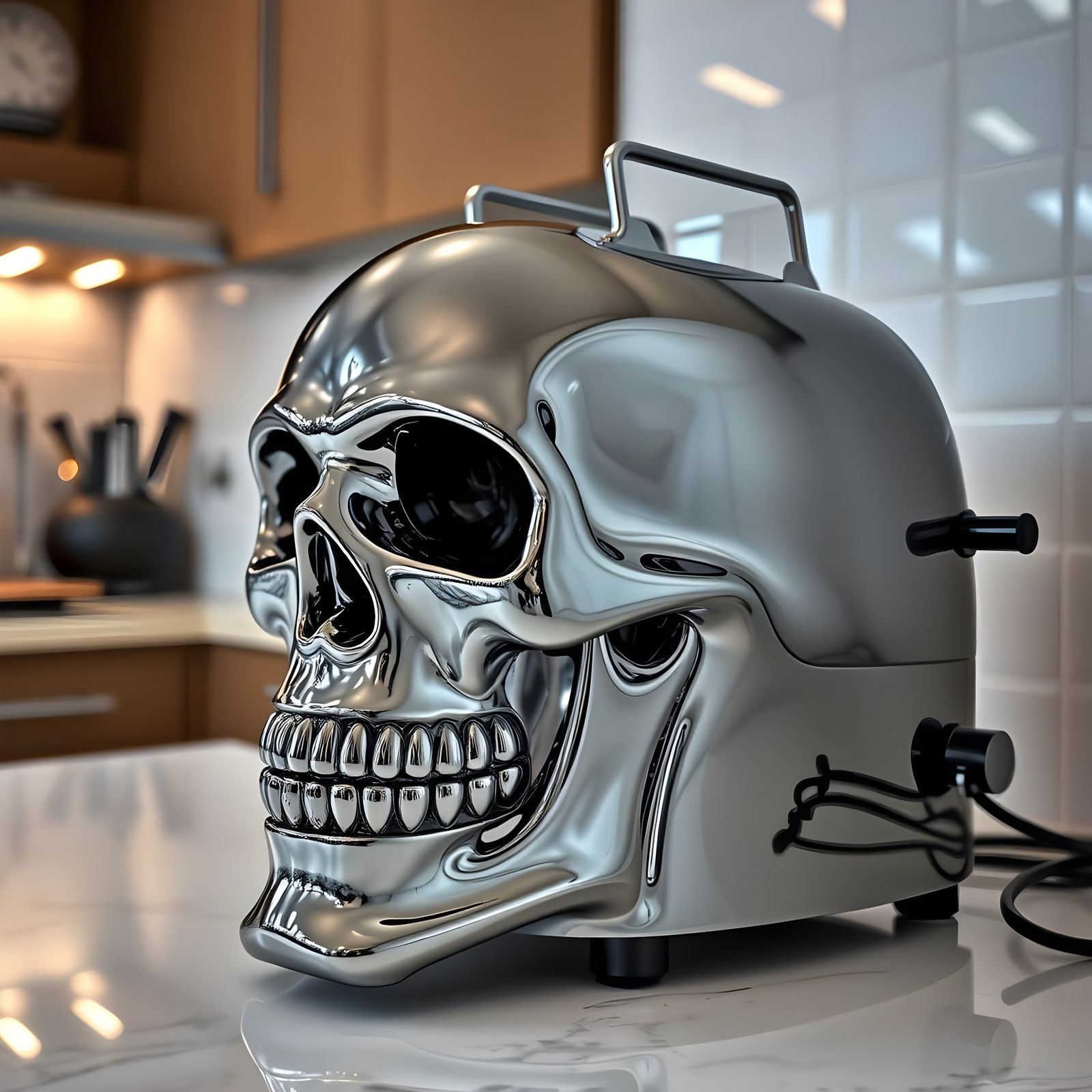 Steampunk Chrome Skull Coffee Machine: Halloween-Themed Mode...