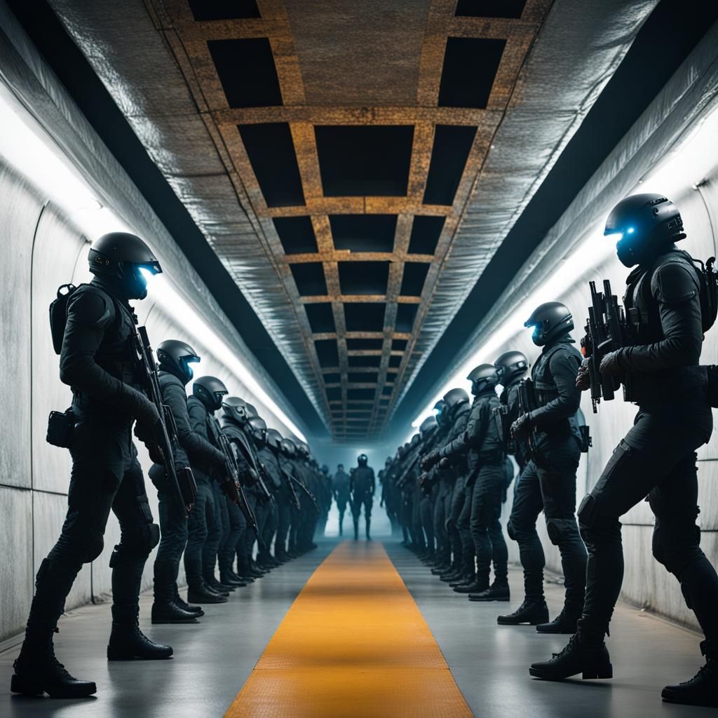 Futuristic Army Formation in Underground Tunnel
