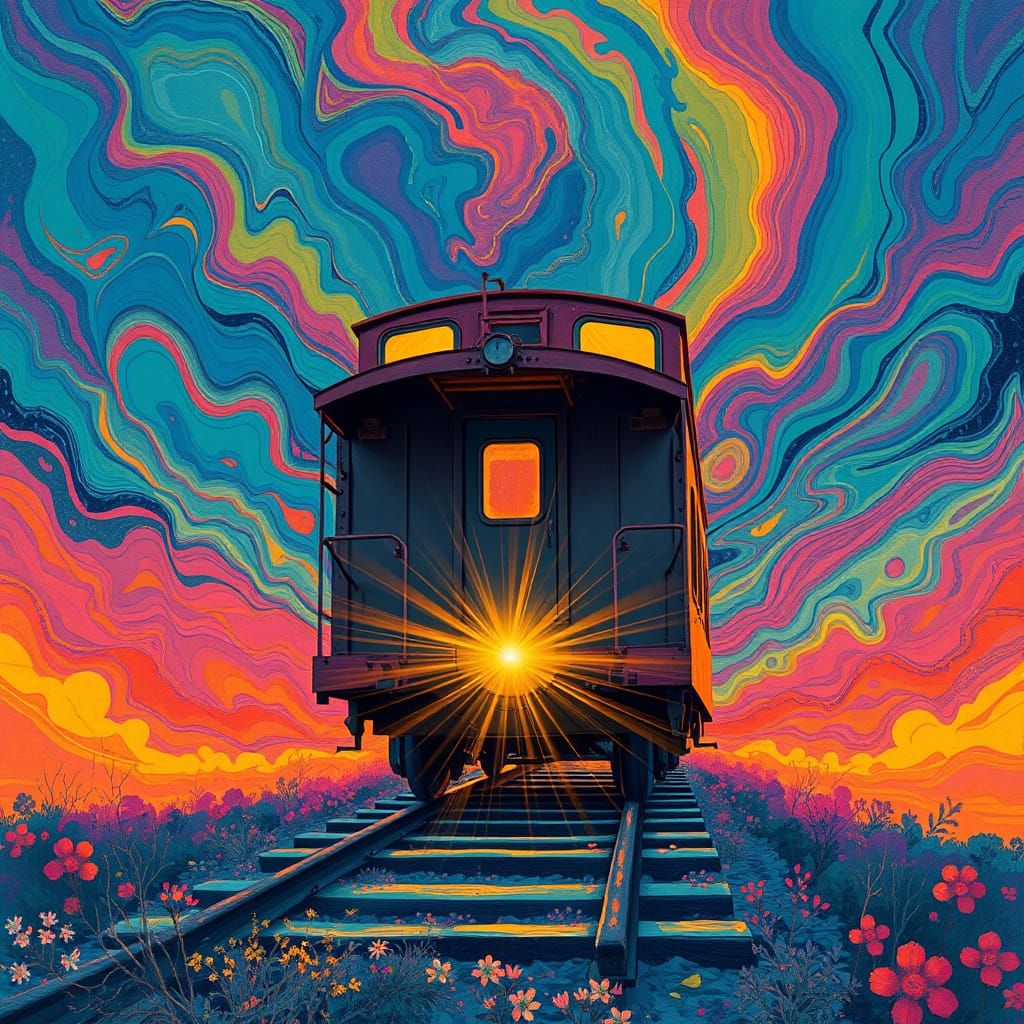Radiant Caboose in Dreamlike Surrealist Scene