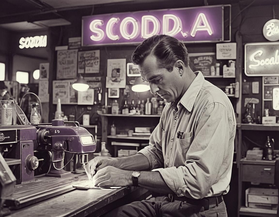 1950s Man Creates Bright Neon 'SODA' Sign