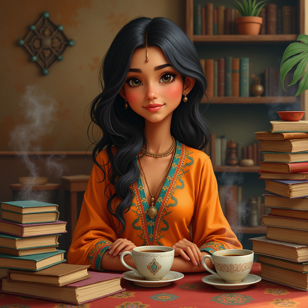 Moroccan Woman's Coffee and Book Dreamscape