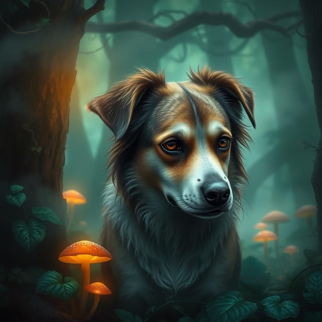 Mystical Forest Dog with Human Face