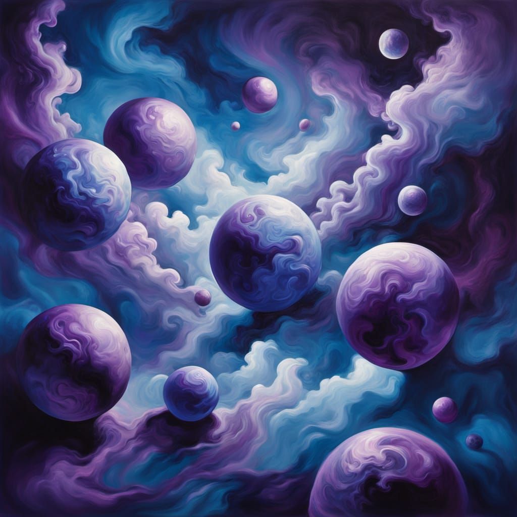 Surreal Glowing Orbs in a Dark Room as Oil Painting