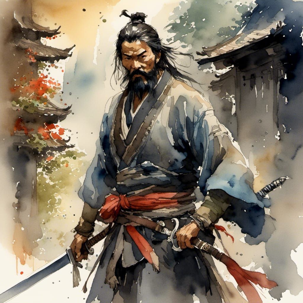 Pirate Captain with Sword in Watercolor Style