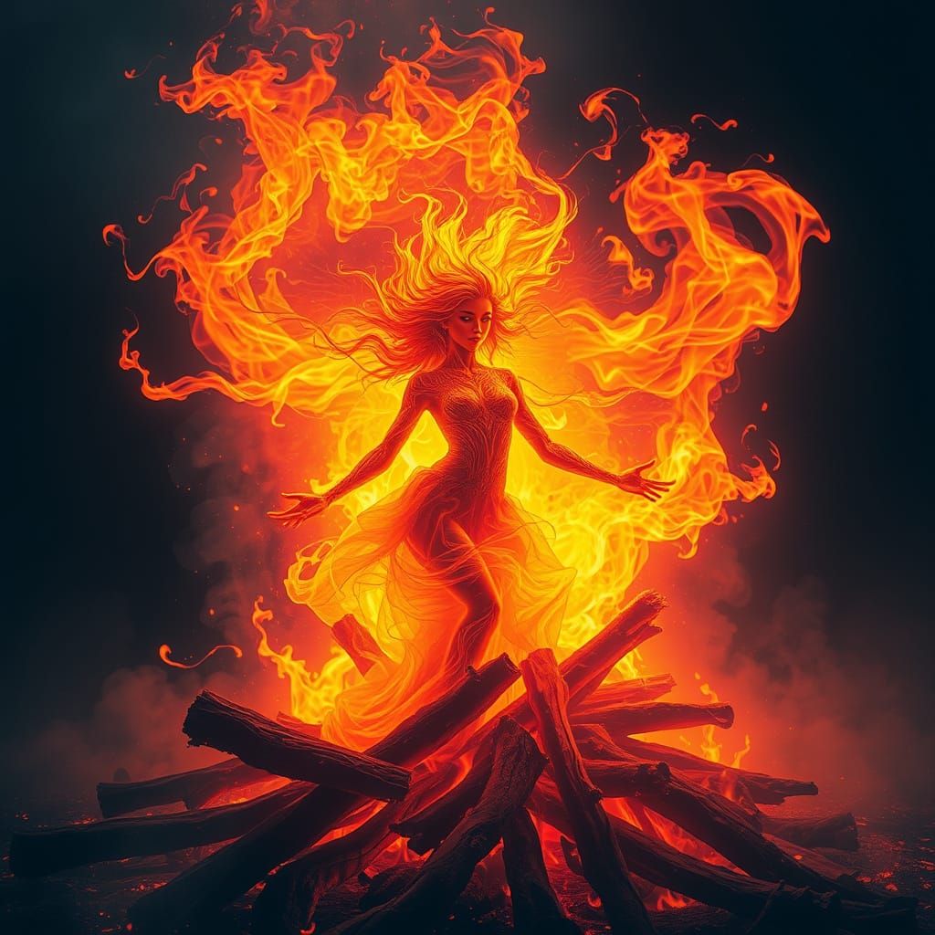 Mystical Fire Spirit Rising from Flames