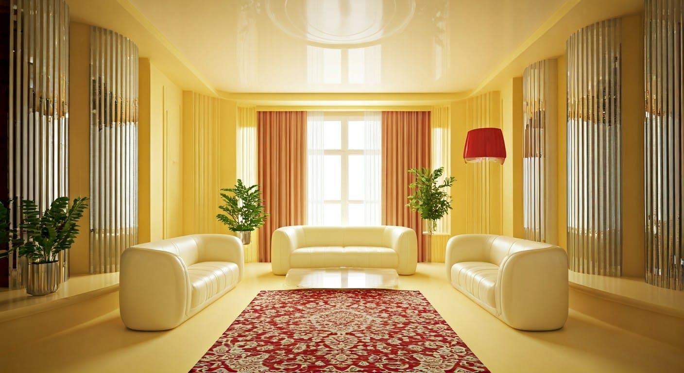Art Deco Open Living Space in Cream and Red