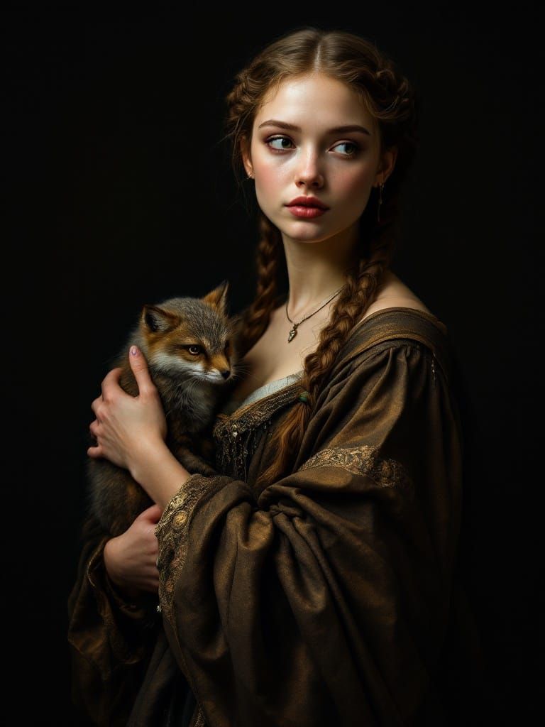 Elegant Renaissance Beauty with Symbolic Companion