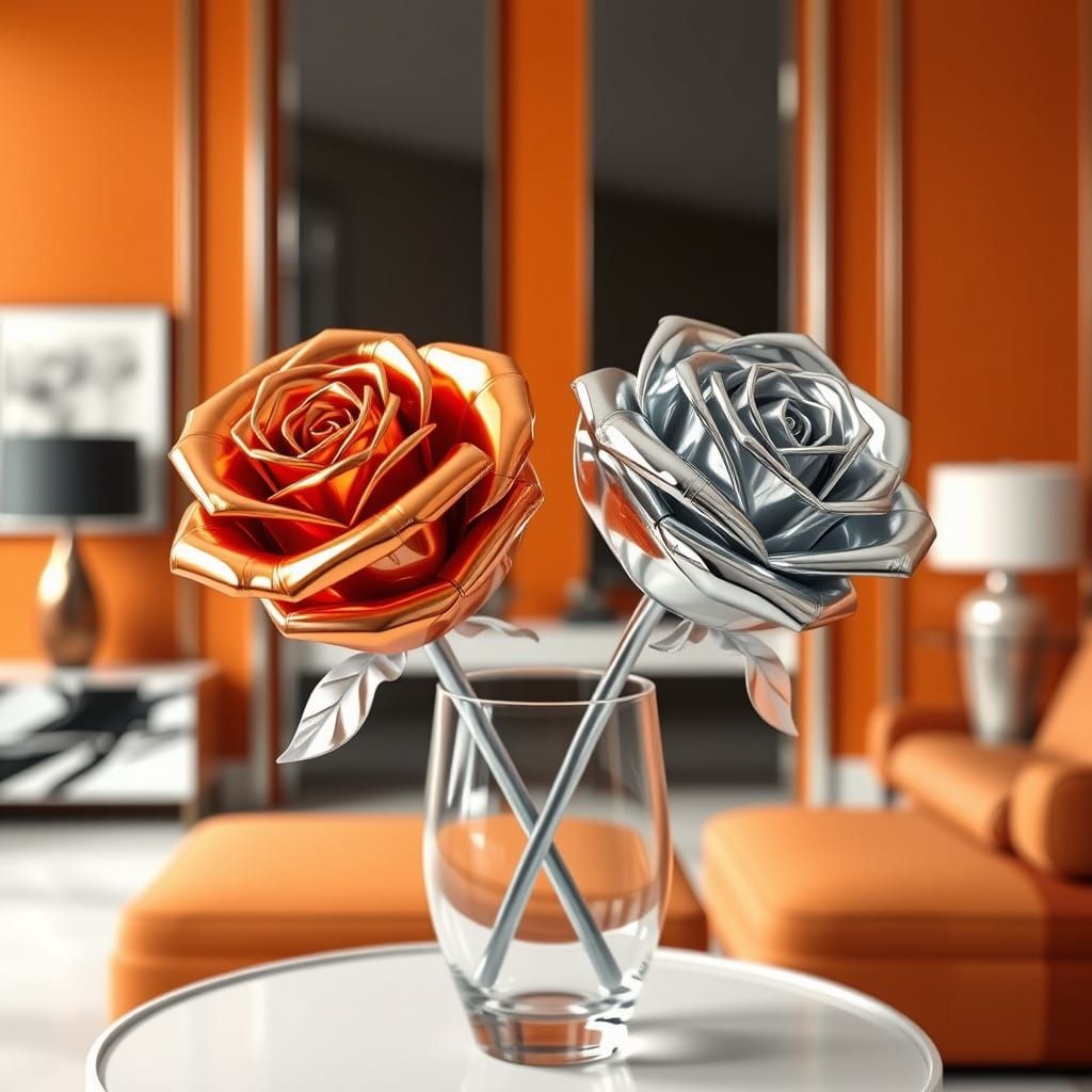 Luxurious Art Deco-Inspired Metallic Roses in Crystal Vase