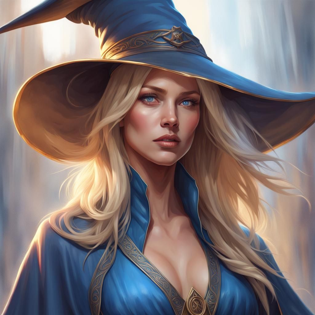 Portrait of a Blonde Woman in Wizard Robes