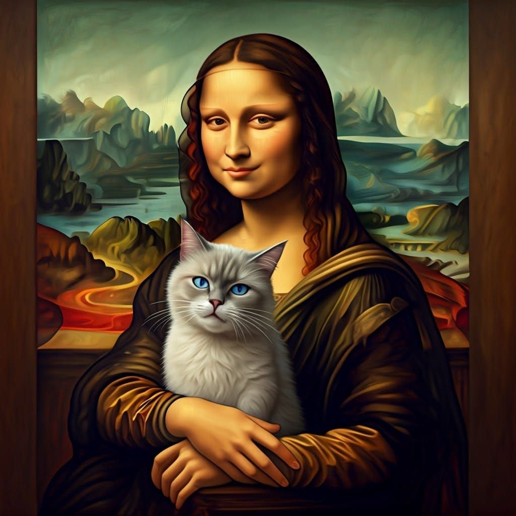 Mona Lisa with a Mischievous Cat in Renaissance Attire