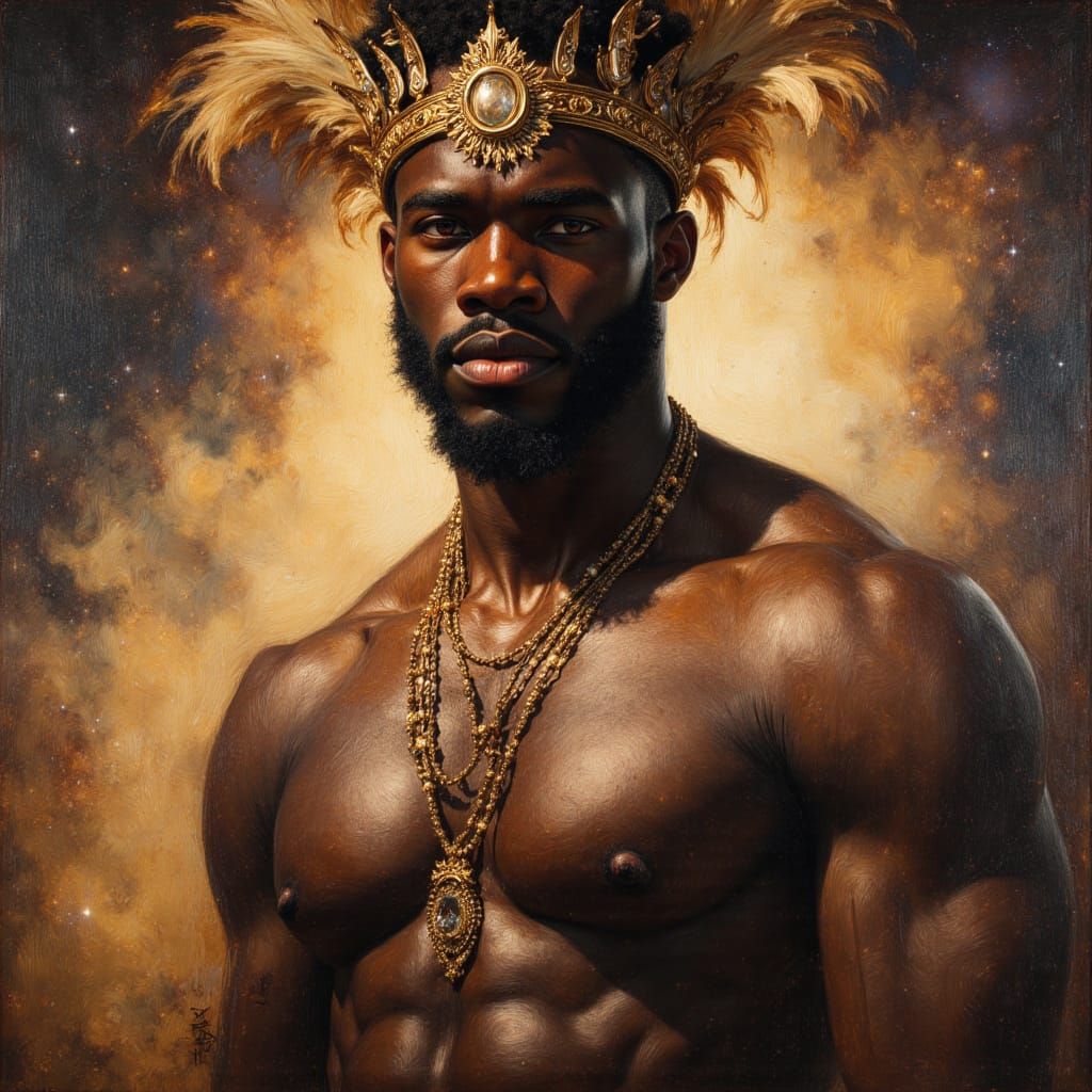 Black Male God King in Celestial Vogue Portrait