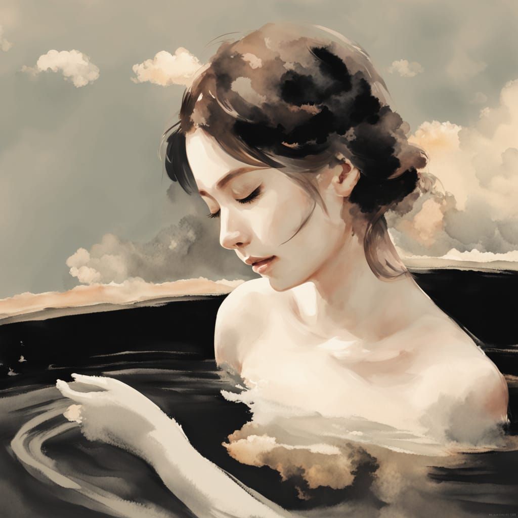Bathing Figure in Eastern Watercolor Style