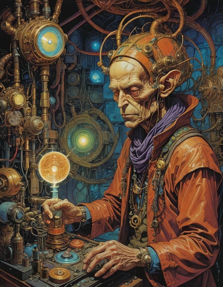 Psychedelic Machine Alchemist in Hyperdetailed Style