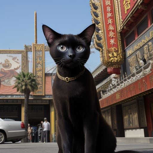 Siamese Cat Outside Hollywood Landmark