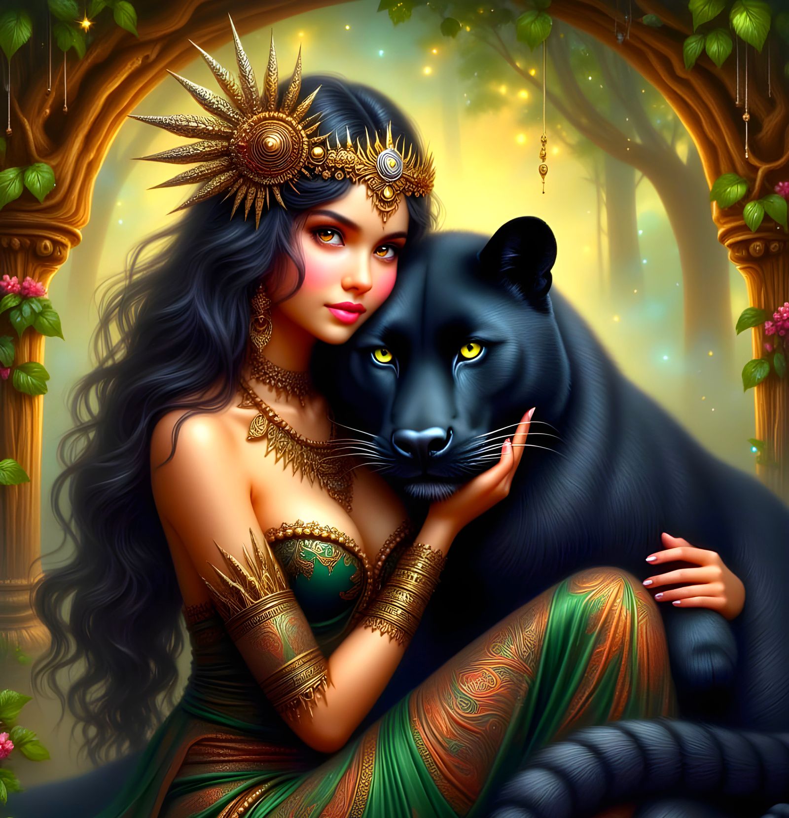 Woman and her black jaguar