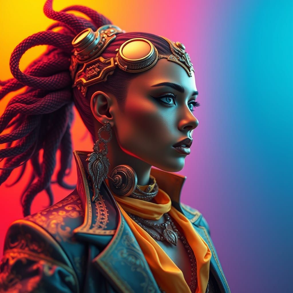 Dynamic Figure Exuding Kinetic Energy in Art Nouveau Style