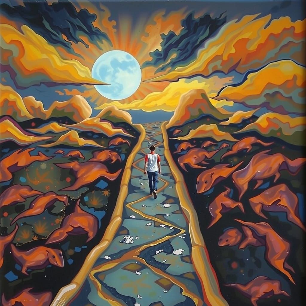 Surreal Dreamlike Scene: Light and Shadow Paths