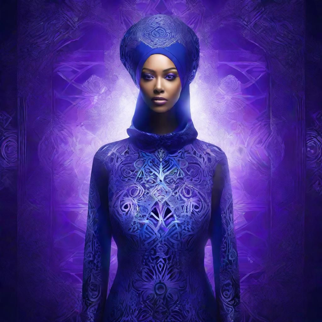 Woman in Geometric Light, Inspired by Islamic Art