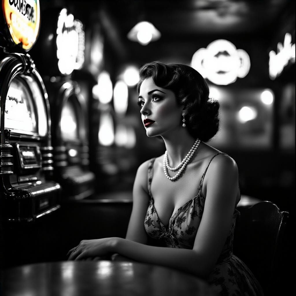 Contemplative Woman in Honky-Tonk, Vintage Photography Style