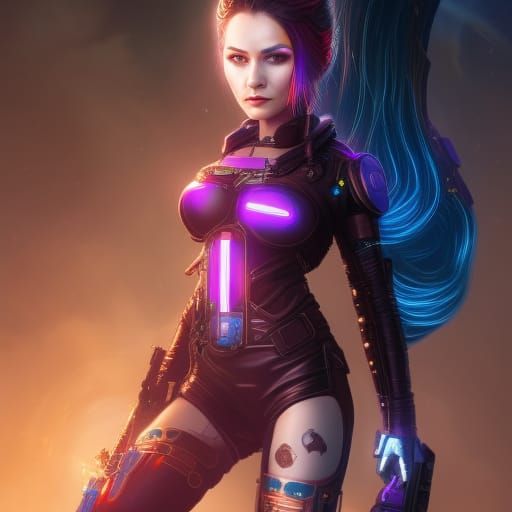 Chibi Cyberpunk Woman Portrait in Detailed Digital Art