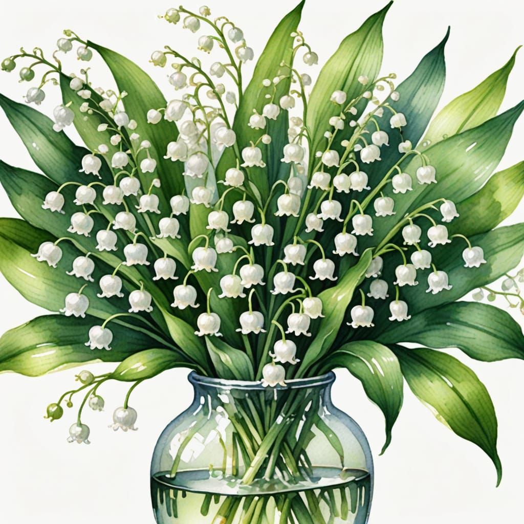 Lily of the Valley Bouquet in Vintage Watercolor Style