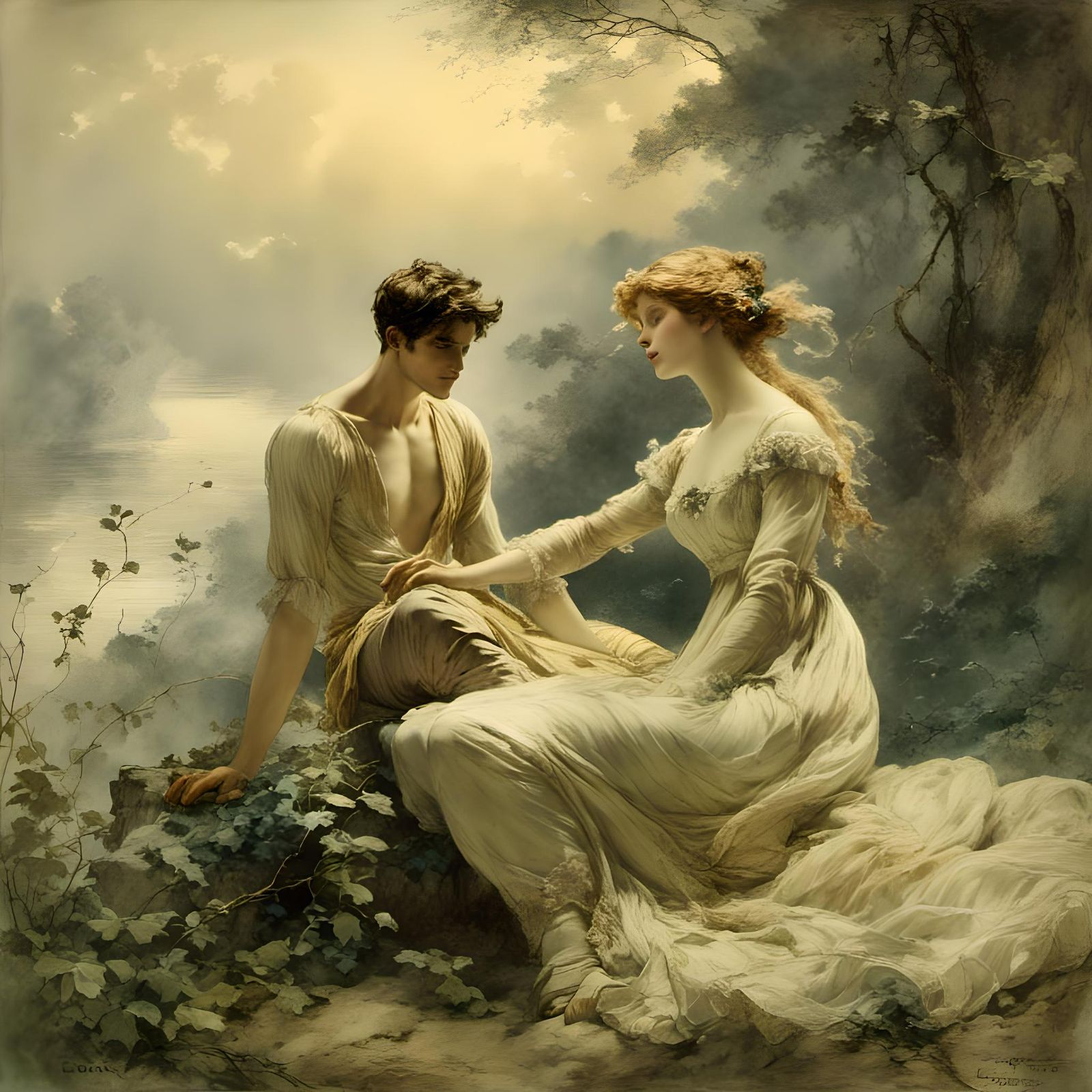 Regency Couple in Golden Hour Landscape