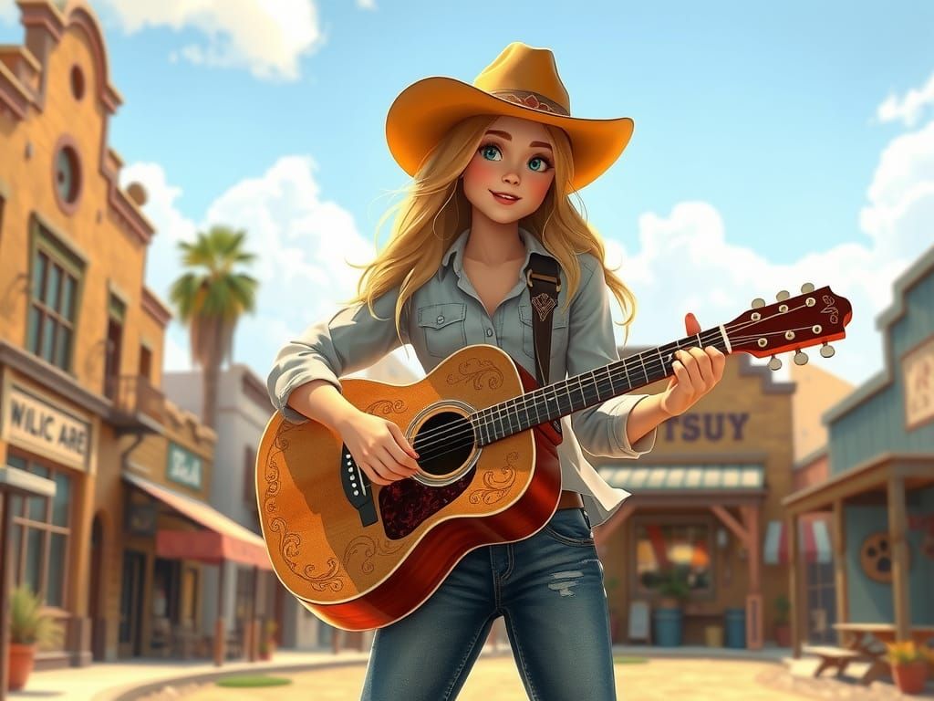 Blonde Cowgirl's Country Song: Anime-Inspired Western Art