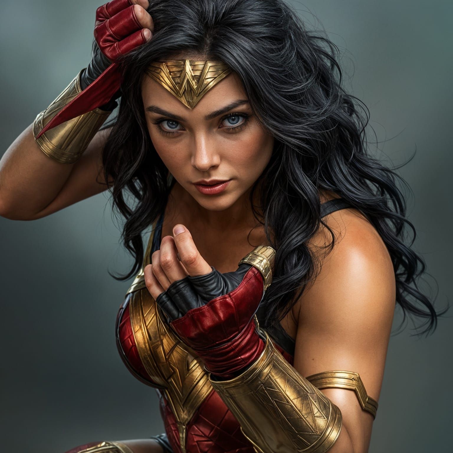 Wonder Woman Prepares for Battle in Hyperrealistic Style