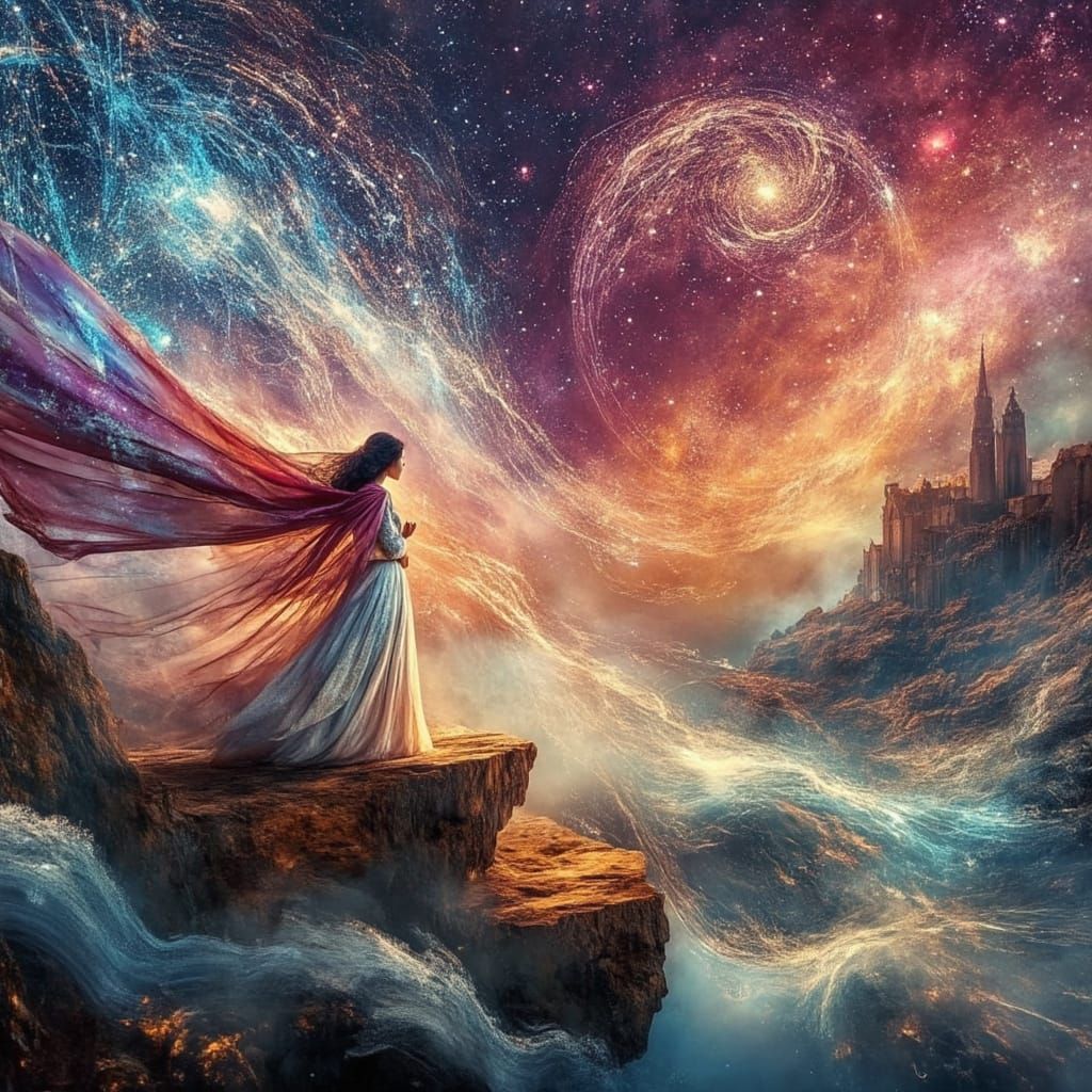 Ethereal Woman in Nordic Landscape Digital Art