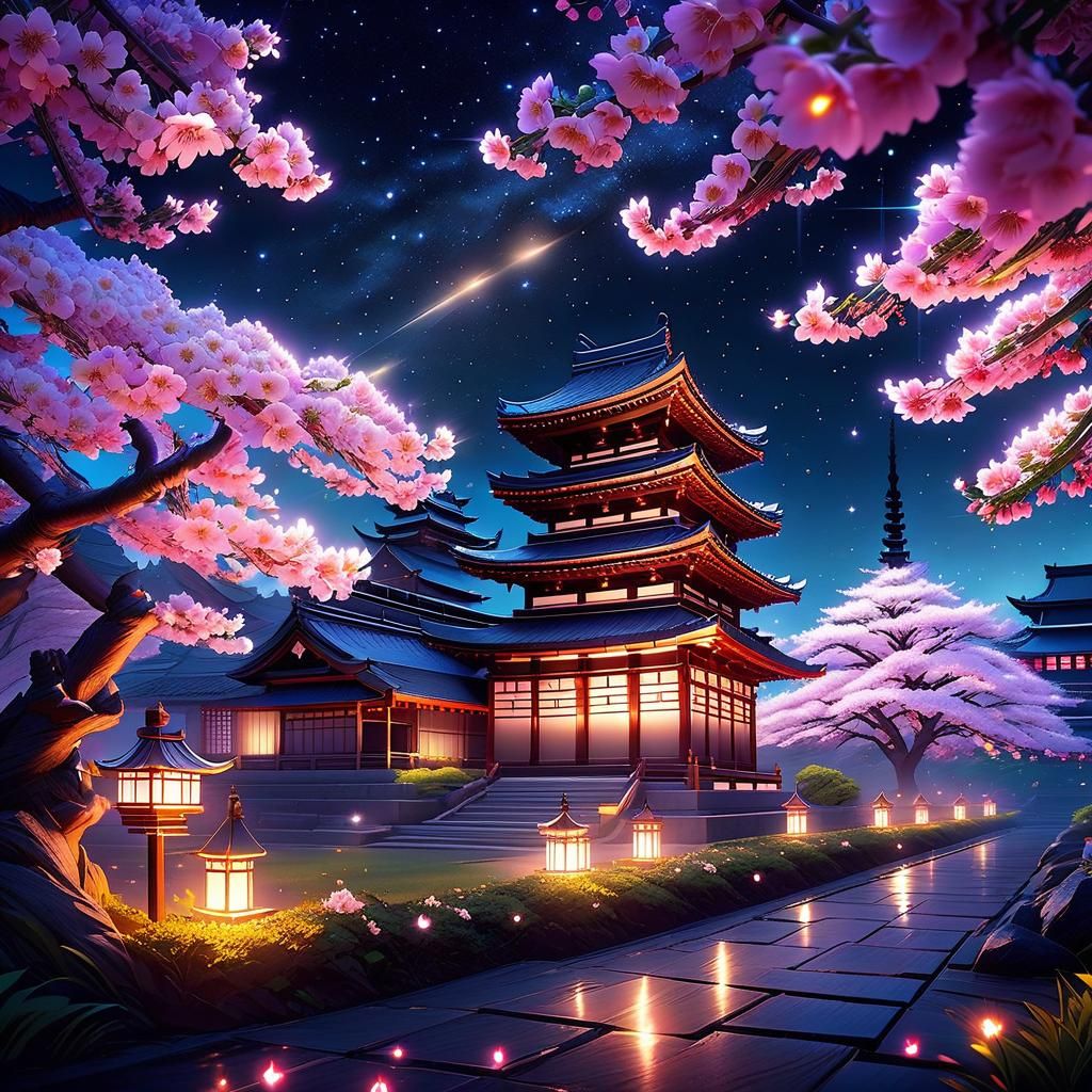 Sakura Trees at the Temple