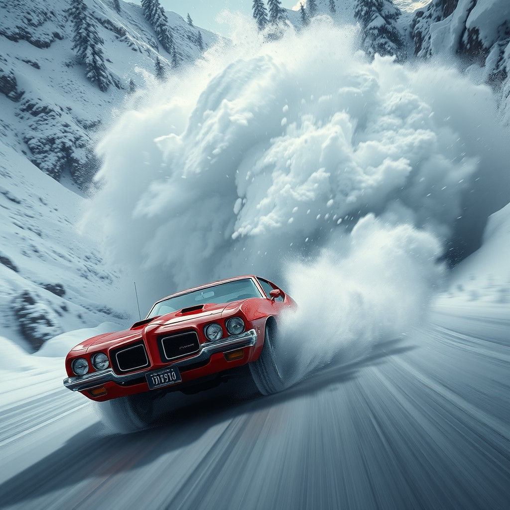 Pontiac GTO Outruns Avalanche: Fantasy Concept Art