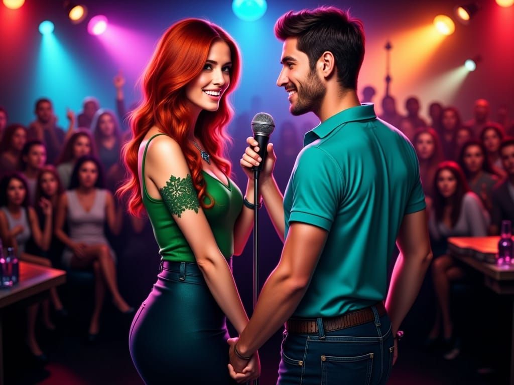 Vibrant Couple Takes Center Stage at Karaoke Night