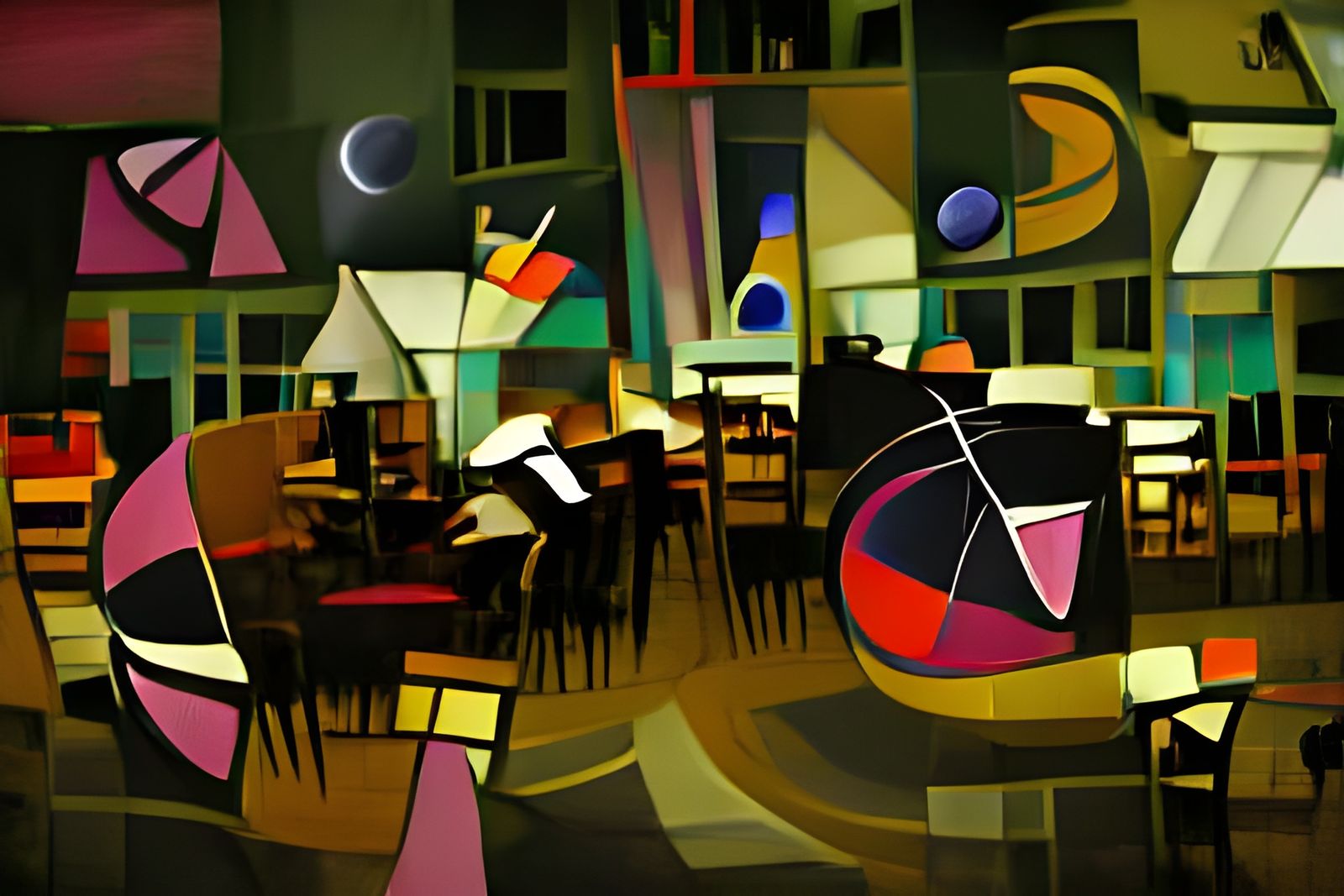 Abstract Geometric Night Cafe in Kandinsky Style