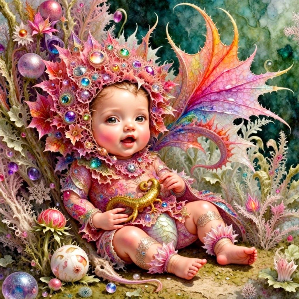 Adorable Elven Baby in Peony Flower Dragon Costume