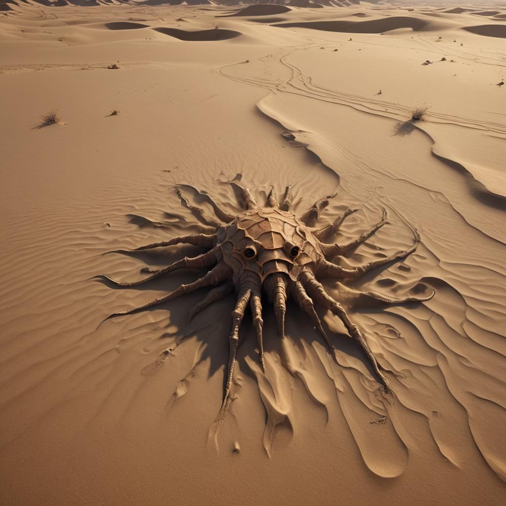 Menacing Creature Crawling in Desert Landscape