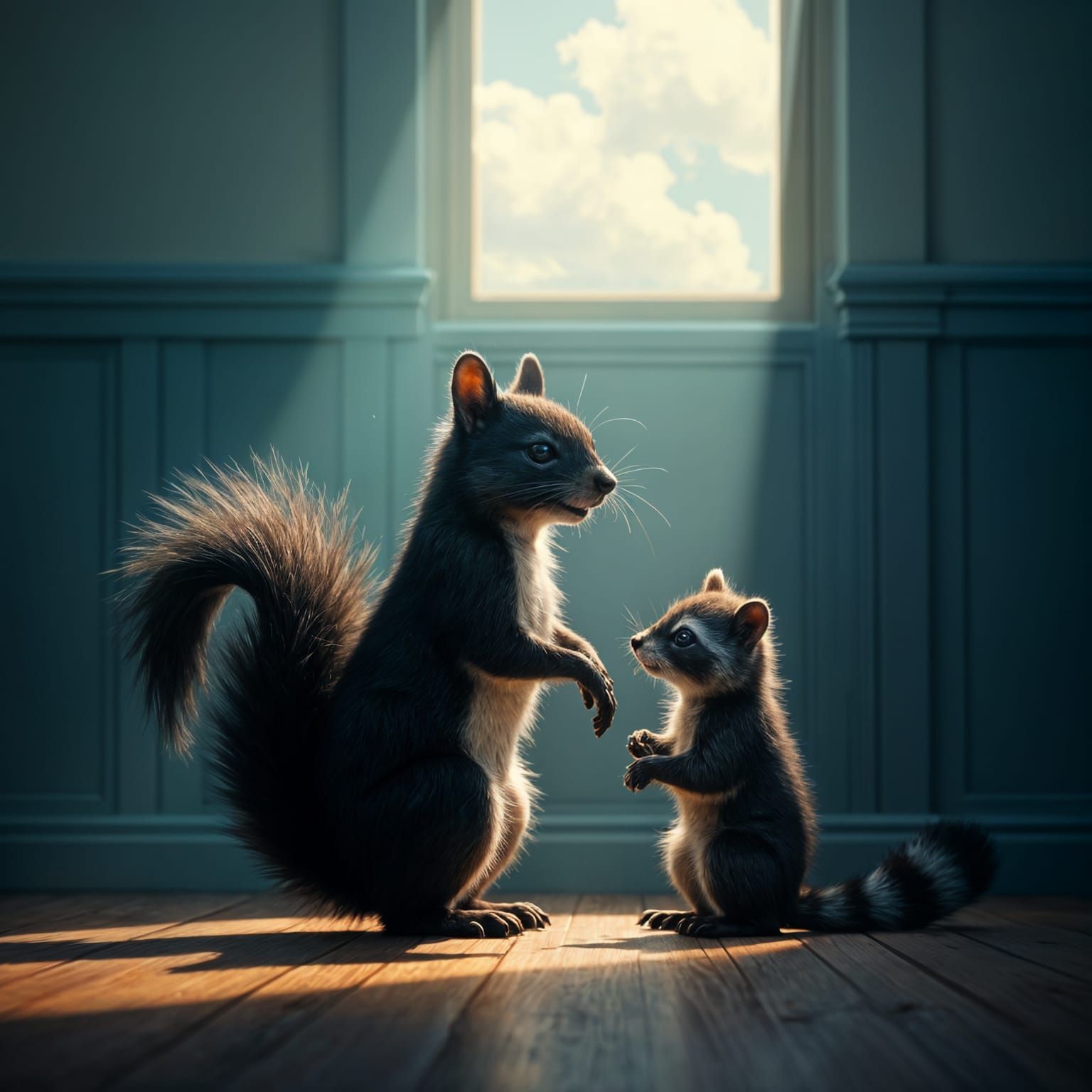 Surreal Portrait of Squirrel and Raccoon in Dreamscape