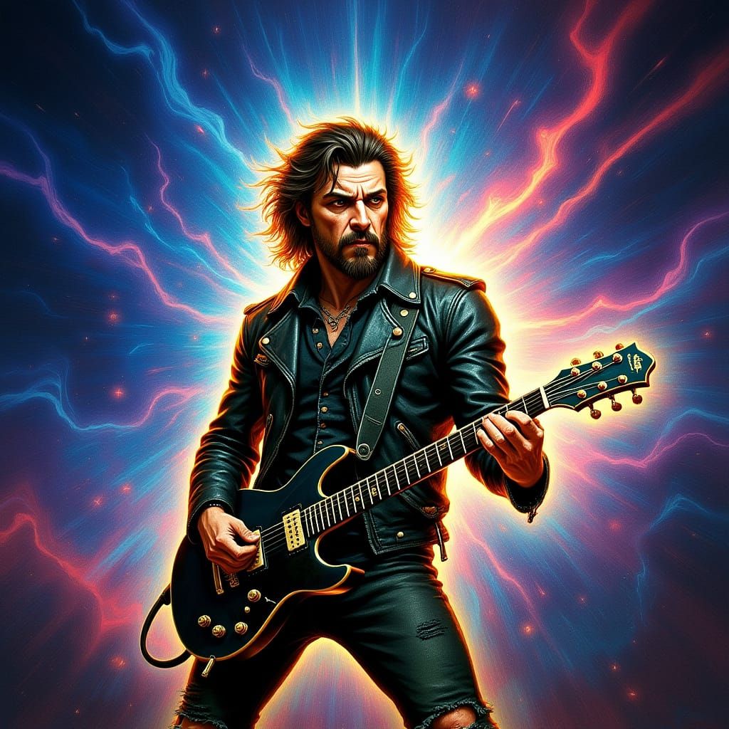 Ethereal Rock Guitarist in Cosmic Light
