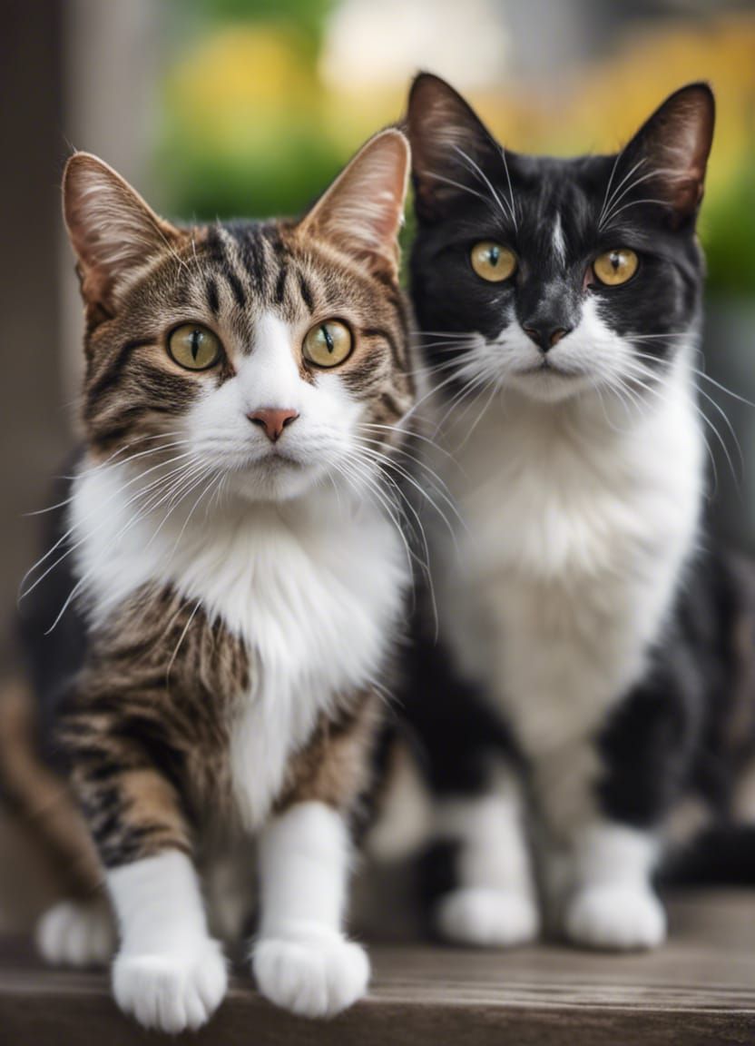 TWO cats: Susan, a little and wild brown tabby cat and Mina,...